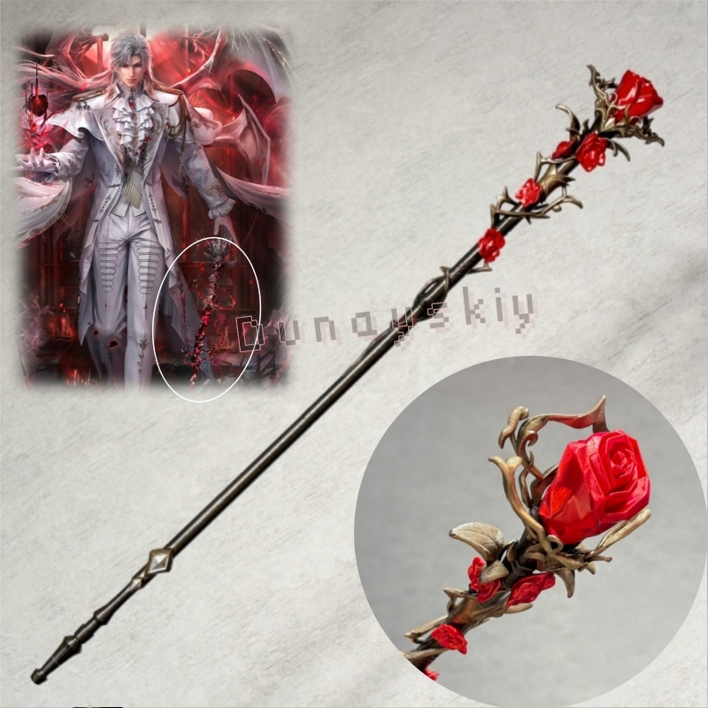 Detachable Cosplay Prop - 실루스 스태프 실버 윙 데몬 레드